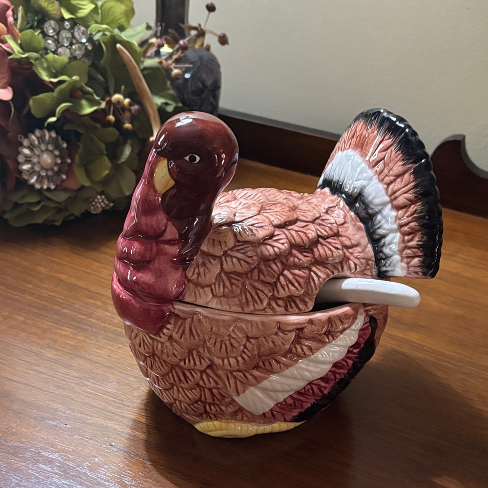 Ceramic Turkey Gravy Boat with Spoon